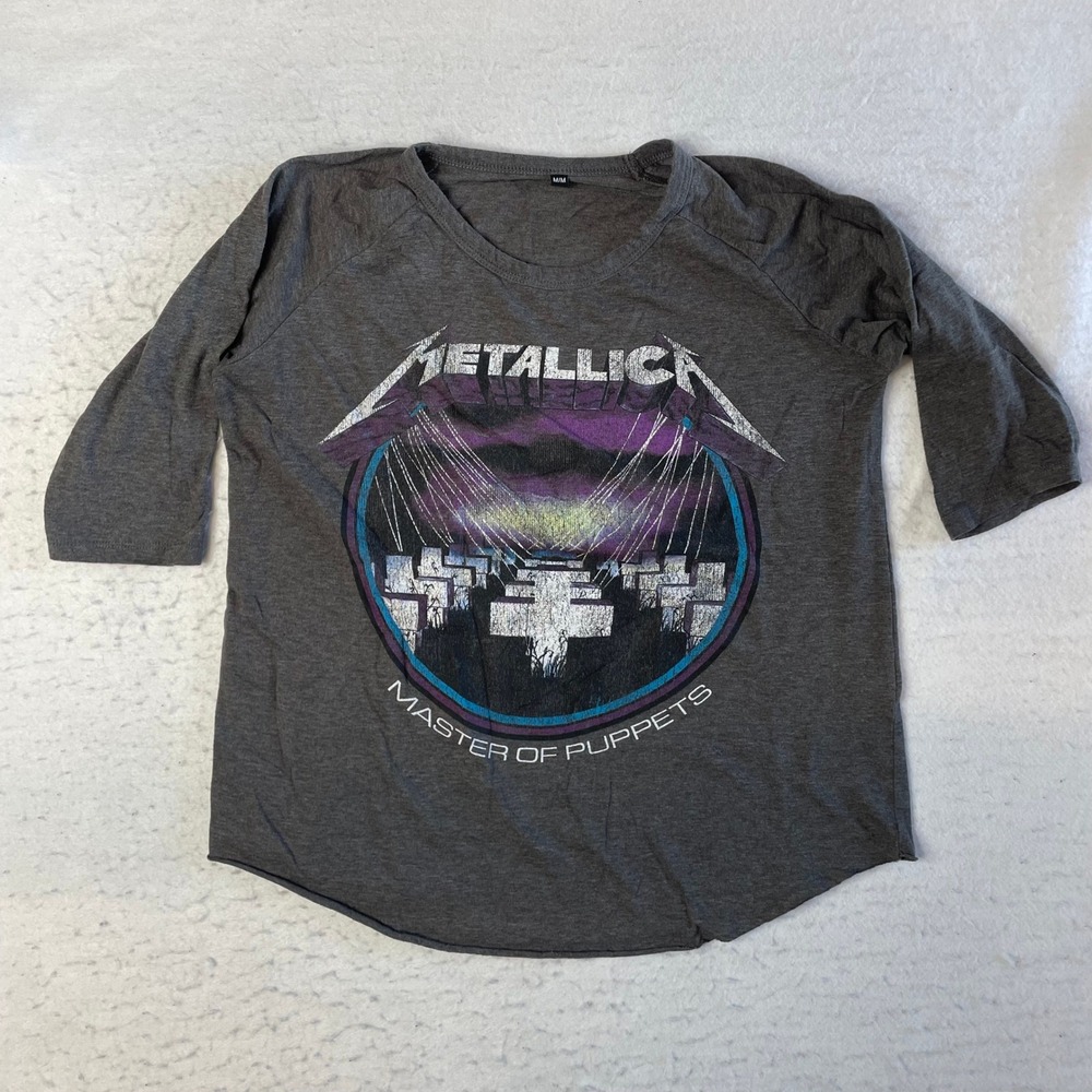 Metallica Master of Puppets T-Shirt Medium Grey 3/4 Sleeve Raglan Band Tee